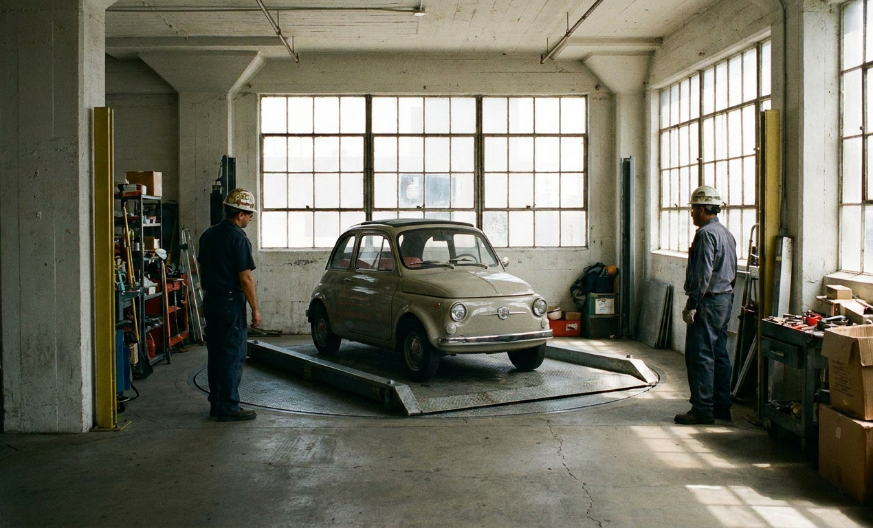 Piattaforma elevatrice per auto: rotazione e spazio ottimizzato